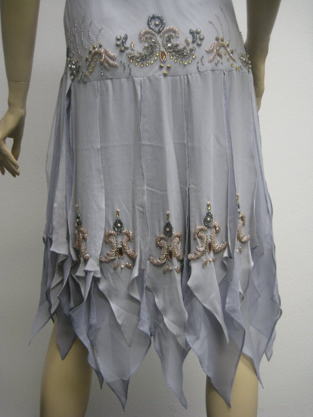 Sue Wong Nocturne Dress Y2K Cocktail 76 Flapper Grey Silver Gold Beaded Art Deco - Picture 4 of 16